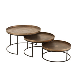 J-Line set van drie bijzettafel rond aluminium roest 76x76x48cm