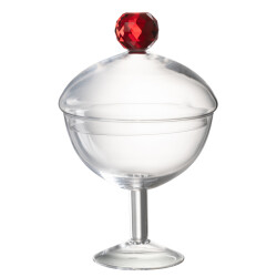 J-Line voorraadpot diamant kristal /rood glas large 14x14x25cm