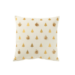 J-Line kussen kerstbomen kwasten katoen /goud 45x45x12cm