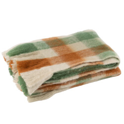 J-Line plaid ruitjes+franjes acryl wit/groen/bruin 180x130x1cm