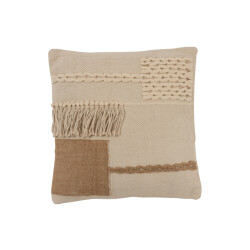 J-Line kussen franjes vierkant katoen 44x44x10cm