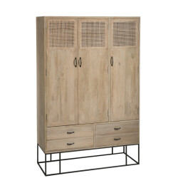 J-Line kast 3deuren+4laden geweven riet mangohout 115x45x175.5cm