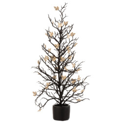 J-Line boom kaal+bladeren in pot glitter plastiek /goud large 8x8x71cm