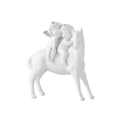 J-Line paard met 2 engelen poly wit/zilver large 19x7x24cm