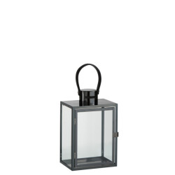 J-Line lantaarn rechth metaal/glas zwart 20x15.5x44cm