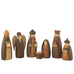 J-Line kerststal 7delig resine bruin 73x8.5x28cm