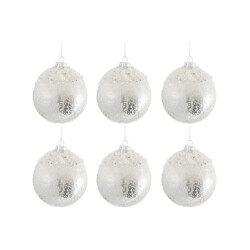 J-Line doos van 6 kerstbal pearl glas antiek zilver/ small -