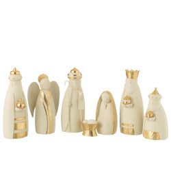 J-Line kerststal 7delig resine wit/goud 73x8.5x28cm