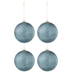 J-Line doos van 4 kerstbal parels glas blauw large 12x12x12cm