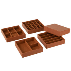J-Line juwelendoos 4 delen kunstleder cognac 19.3x19.3x22.8cm