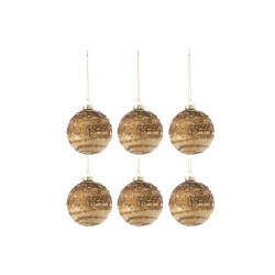 J-Line doos van 6 kerstbal lijnen pailletten glas 8x8x8cm