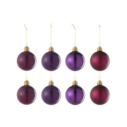 J-Line doos van 8 kerstbal 2+2+2+2 glas mat/blinkend mauve 8x8x8cm