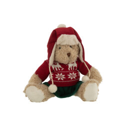 J-Line beer meisje kersttrui+muts textiel beige/rood large 15x12x40cm