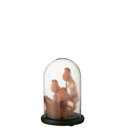 J-Line stolp 3 vogels+pluimen glas /bordeaux 17.5x17.5x26cm