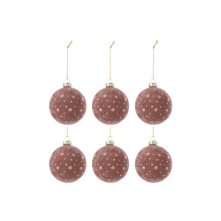 J-Line doos van 6 kerstbal stippen fluweel licht /goud 8x8x8cm