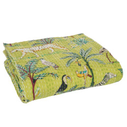 J-Line plaid/strand mat exotisch dieren/planten hechtingen katoen large