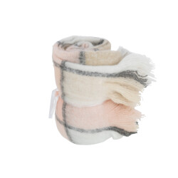 J-Line plaid geruit polyester beige/roze 180x130x2cm
