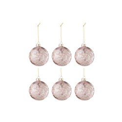 J-Line doos van 6 kerstbal motief roos pailletten glas licht small -