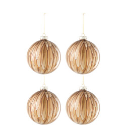 J-Line doos van 4 kerstbal vlekken glas /goud large 12x12x12cm