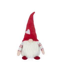 J-Line kabouter hart textiel wit/rood large 27x17x57cm