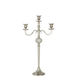 J-Line kandelaar 3 armen diamant bol aluminium zilver 30x12.5x56cm