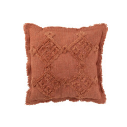 J-Line kussen franjes katoen terracotta 50x50x10cm