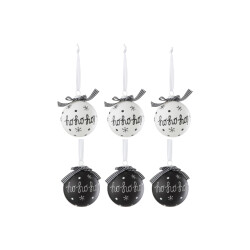 J-Line doos van 6 kerstbal 3+3 hoho+sneeuwvlokken+boog glas /wit small -