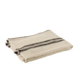 J-Line jete de lit lignes lin beige 176x130x1cm