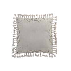 J-Line kussen marokkaanse randen met kwasten velvet 45x45x2cm