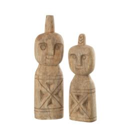 J-Line set van 2 afrikaans gerkefd figuur hout 11.58x7.5x40.5cm