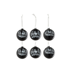 J-Line doos van 6 kerstbal 2+2+2 rendier glas /wit 8x8x8cm