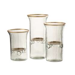J-Line set van 3 kaarshouder bord goud rand glas 15x15x26cm