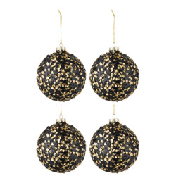 J-Line doos van 4 kerstballen glitter paillettenglas goud medium -