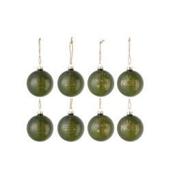 J-Line doos van 8 kerstballen tekst xmas glas mat small 8x8x8cm
