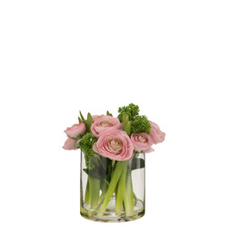 J-Line ranonkel in vaas plastiek glas /groen large 24x24x26.5cm