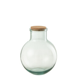 J-Line voorraadpot rond kurk gerecycleerd glas large 23.5x23.5x31cm