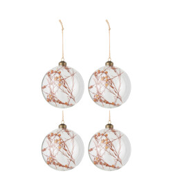 J-Line doos van 4 kerstballen gedroogde bloemen roest glas transparant large -