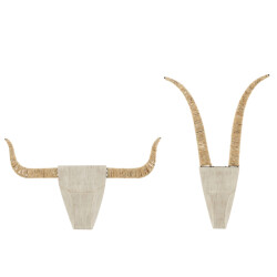 J-Line set van twee wanddecoratie stier sparhout/riet /naturel 38x65x5cm