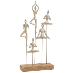 J-Line vrouwen yoga hout metaal naturel/zilver 26x9x52.5cm