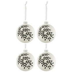 J-Line doos van 4 kerstballen kerst blad glitter groen glas medium -