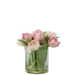 J-Line tulpen in vaas rond plastiek glas large 20x18x22cm