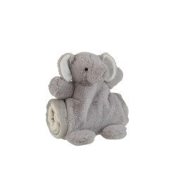 J-Line olifant+dekentje pluche 24x23x20cm