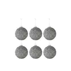 J-Line doos van 6 kerstballen glitter glas smokey small 8x8x8cm