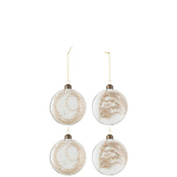 J-Line doos van 4 kerstballen rond plat 2+2 gedroogde pampas glas transparant