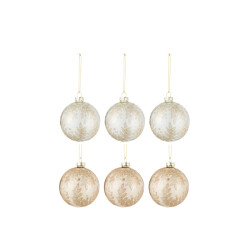 J-Line doos van 6 kerstballen 3+3 blaadjes glas transparant /goud small -