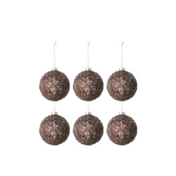 J-Line doos van 6 kerstballen paillettensuiker mat glas donker small -