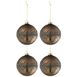 J-Line doos van 4 kerstballen suiker grijs glas mat medium 10x10x10cm