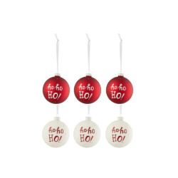 J-Line doos van 6 kerstballen hohoho! glas wit/rd small 8x8x8cm