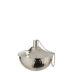 J-Line olielamp tafel roma gehamerd stainless steel zilver 20x20x15.5cm