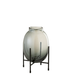 J-Line vaas op voet rand geribbeld blauw/zwart small 16x16x24.5cm